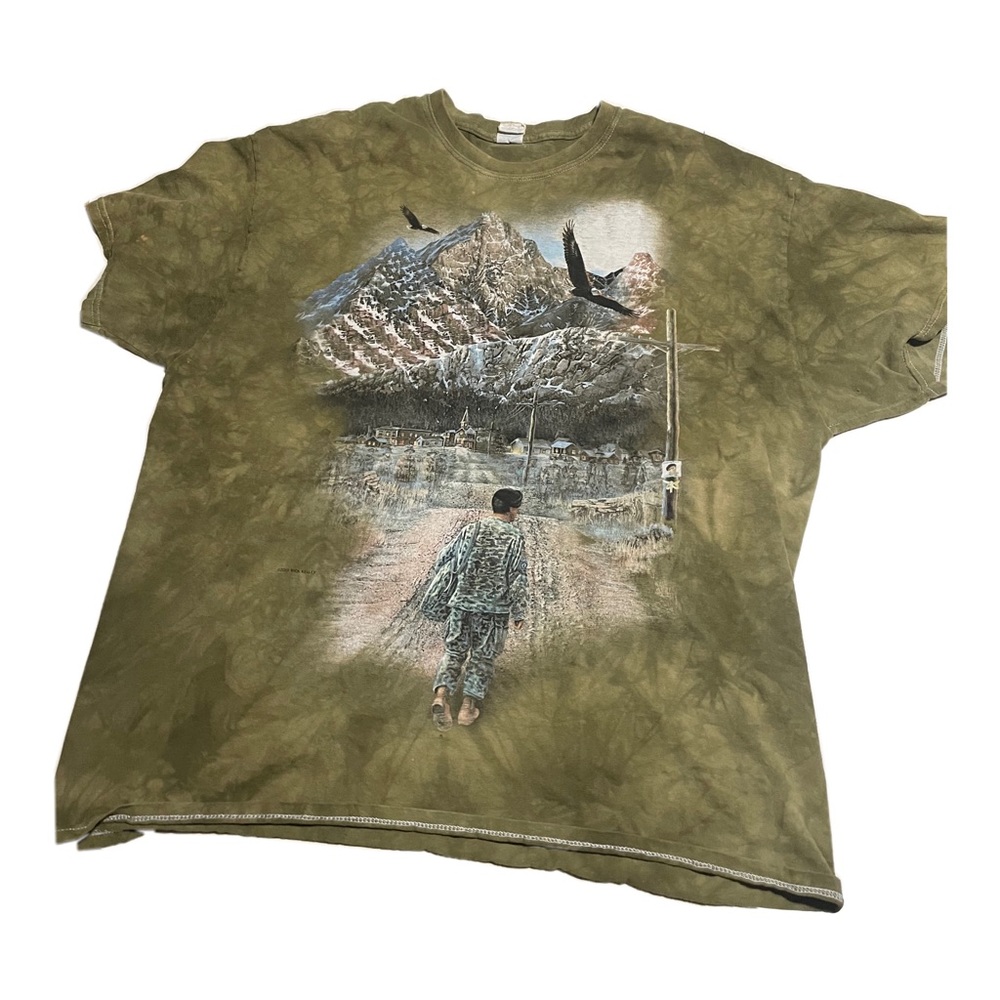 The Mountain OHT Soldier Bald Eagle American Flag Green Tie Dye T Shirt